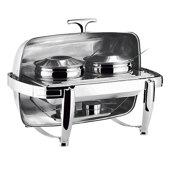 NNEAGS 6.5L Stainless Steel Double Soup Tureen Bowl Station Roll Top Buffet Chafing Dish Catering Chafer Food Warmer Server