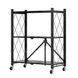 NNEAGS 3 Tier Steel Black Foldable Kitchen Cart Multi-Functional Shelves Portable Storage Organizer with Wheels