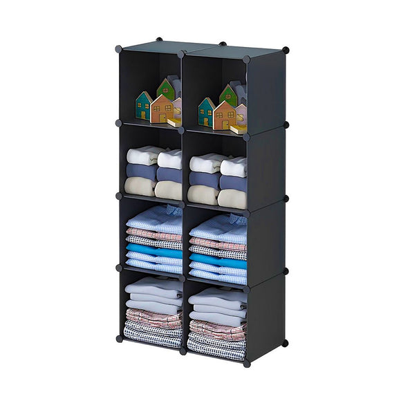 NNEAGS 4 Tier 8-Cube Black Portable Wardrobe Divide-Grid Modular Storage Organiser Foldable Closet