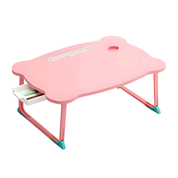 NNEAGS Pink Portable Bed Table Adjustable Folding Mini Desk With Mini Drawer and Cup-Holder Home Decor