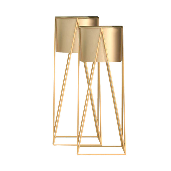 NNEAGS 2X 50cm Gold Metal Plant Stand with Gold Flower Pot Holder Corner Shelving Rack Indoor Display