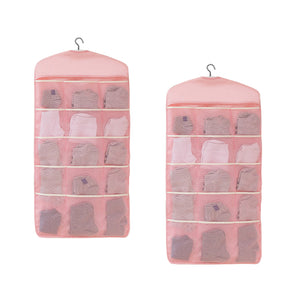 NNEAGS 2X Pink Double Sided Hanging Storage Bag Underwear Bra Socks Mesh Pocket Hanger Home Organiser