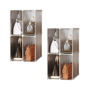 NNEAGS 2X 2 Tier Multifunctional PP Plastic Bag Box Portable Cubby DIY Storage Shelves Stackable Handbag Purse Organiser