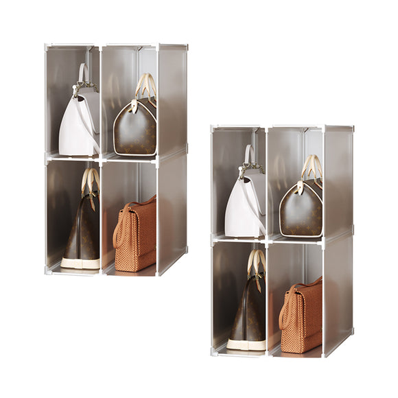 NNEAGS 2X 2 Tier Multifunctional PP Plastic Bag Box Portable Cubby DIY Storage Shelves Stackable Handbag Purse Organiser
