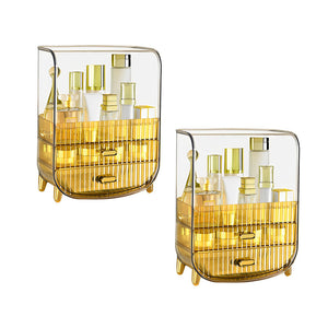 NNEAGS 2X 3 Tier Golden Yellow Multifunctional Countertop Cosmetic Storage Makeup Perfume Skincare Display Stand Shelf Drawer Type Organiser