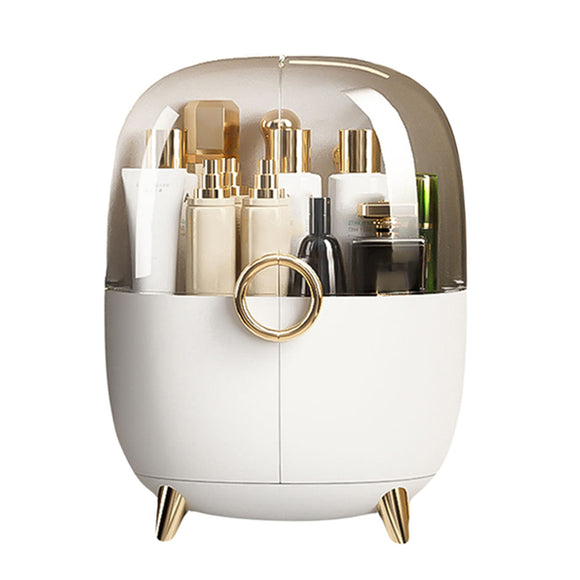 NNEAGS White Transparent Countertop Makeup Organiser Cosmetic Storage Waterproof Dustproof Bathroom Skincare Holder with Lid