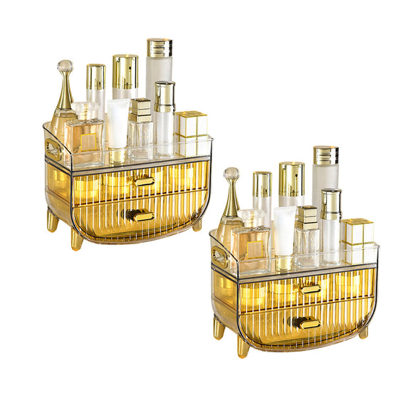 NNEAGS 2X 3 Tier Golden Yellow Multifunctional Countertop Cosmetic Storage Makeup Skincare Holder Jewelry Cabinet Bathroom Desk Drawer Vanity Organiser