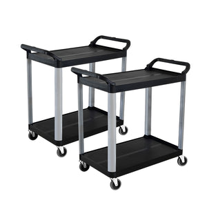 NNEAGS 2X 2 Tier Food Trolley Portable Kitchen Cart Multifunctional Big Utility Service with wheels 845x430x940mm Black