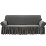 NNEAGS 3-Seater Grey Sofa Cover with Ruffled Skirt Couch Protector High Stretch Lounge Slipcover Home Decor