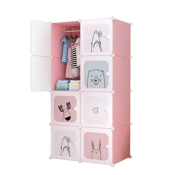NNEAGS 8 Cubes Pink Portable Wardrobe Divide-Grid Modular Storage Organiser Foldable Closet