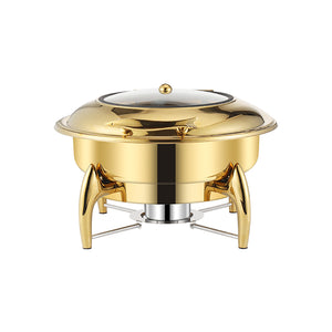 NNEAGS Gold Plated Stainless Steel Round Chafing Dish Tray Buffet Cater Food Warmer Chafer with Top Lid