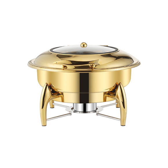 NNEAGS Gold Plated Stainless Steel Round Chafing Dish Tray Buffet Cater Food Warmer Chafer with Top Lid