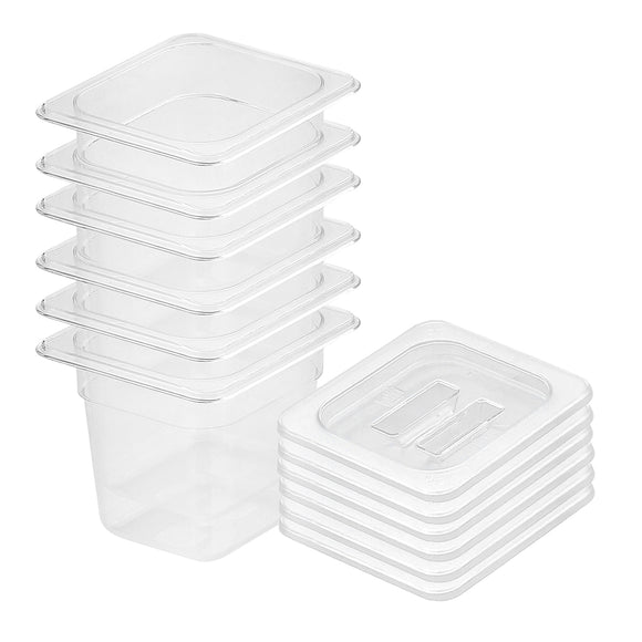 NNEAGS 150mm Clear Gastronorm GN Pan 1/6 Food Tray Storage Bundle of 6 with Lid