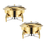NNEAGS 2X Gold Plated Stainless Steel Round Chafing Dish Tray Buffet Cater Food Warmer Chafer with Top Lid