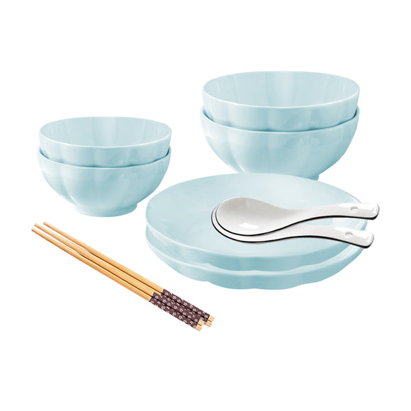 NNEAGS Light Blue Japanese Style Ceramic Dinnerware Crockery Soup Bowl Plate Server Kitchen Home Decor Set of 6