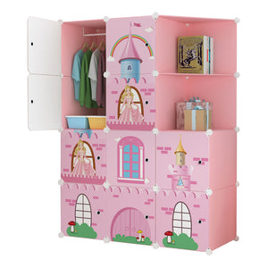 NNEAGS 10 Cubes Pink Castle Print Portable Wardrobe Divide-Grid Modular Storage Organiser Foldable Closet