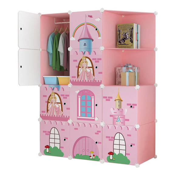 NNEAGS 10 Cubes Pink Castle Print Portable Wardrobe Divide-Grid Modular Storage Organiser Foldable Closet