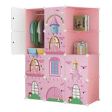 NNEAGS 10 Cubes Pink Castle Print Portable Wardrobe Divide-Grid Modular Storage Organiser Foldable Closet