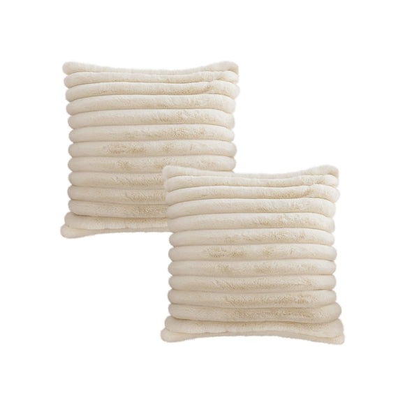 NNEAGS 2X 45cm Fur Faux Rabbit Soft Decorative Covers Pack Cover Plush Off White Throw Pillow
