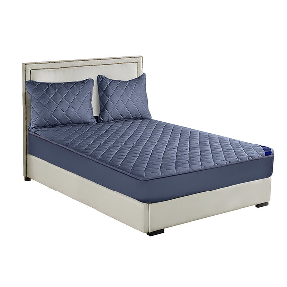 NNEAGS Blue 183cm Wide Cross-Hatch Mattress Cover Thick Quilted Stretchable Bed Spread Sheet Protector with Pillow Covers
