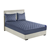 NNEAGS Blue 183cm Wide Cross-Hatch Mattress Cover Thick Quilted Stretchable Bed Spread Sheet Protector with Pillow Covers