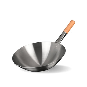 NNEAGS 40cm Stainless Steel Kitchen Cooking Wok with Wood Handle
