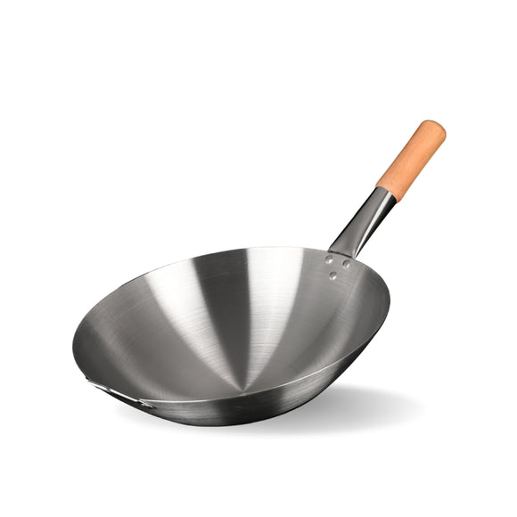 NNEAGS 40cm Stainless Steel Kitchen Cooking Wok with Wood Handle