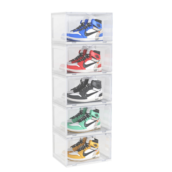 NNEAGS 5 Tier Transparent Portable Shoe Organiser Sneaker Footwear Folding Plastic Bin Stackable Storage Box with Magnetic Door