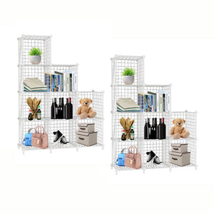 NNEAGS 2X White Portable 9-Cube 3 Column Storage Organiser Foldable DIY Modular Grid Space Saving Shelf 149cm