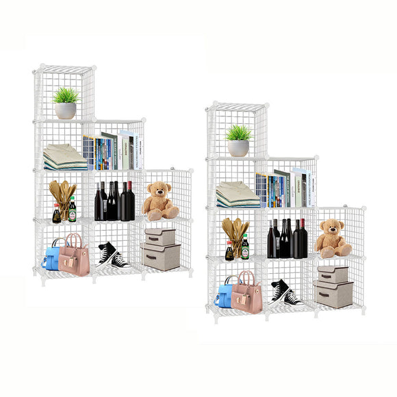 NNEAGS 2X White Portable 9-Cube 3 Column Storage Organiser Foldable DIY Modular Grid Space Saving Shelf 149cm