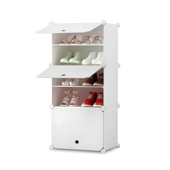 NNEAGS 5 Tier White Shoe Rack Organizer Sneaker Footwear Storage Stackable Stand Cabinet Portable Wardrobe with Cover