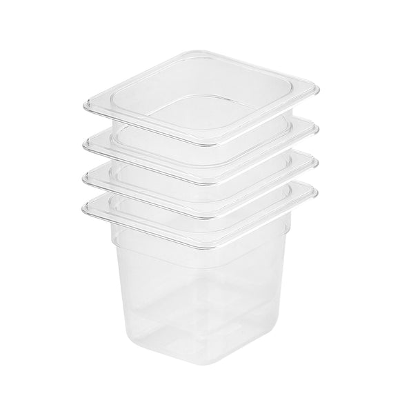 NNEAGS 150mm Clear Gastronorm GN Pan 1/6 Food Tray Storage Bundle of 4