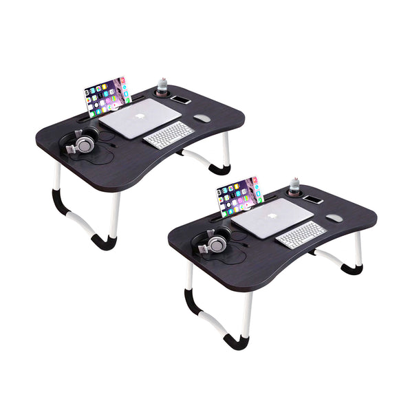 NNEAGS 2X Black Portable Bed Table Adjustable Foldable Bed Sofa Study Table Laptop Mini Desk with Notebook Stand Cup Slot Home Decor