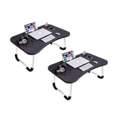 NNEAGS 2X Black Portable Bed Table Adjustable Foldable Bed Sofa Study Table Laptop Mini Desk with Notebook Stand Cup Slot Home Decor