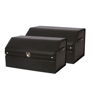 NNEAGS 2X 60cm Leather Car Boot Collapsible Foldable Trunk Cargo Organizer Portable Storage Box with Lock Black