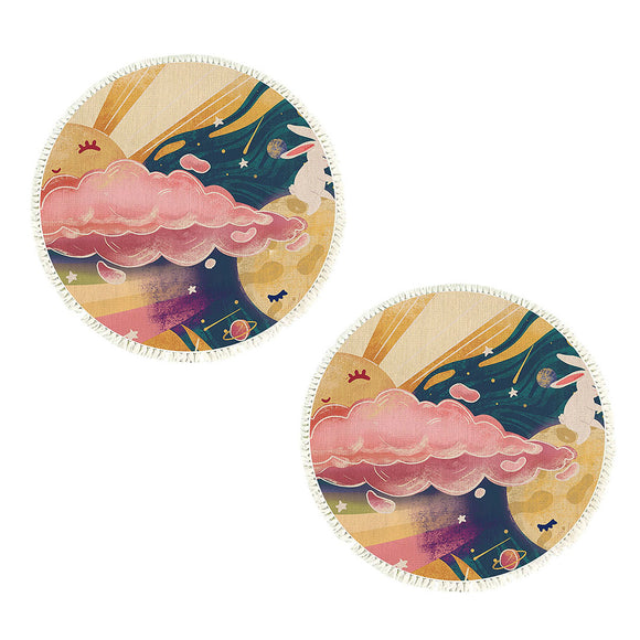 NNEAGS 2X 120cm Round Tassels Carpet Sky Landscape Clouds Boho Circle Area Rugs, Home Decor