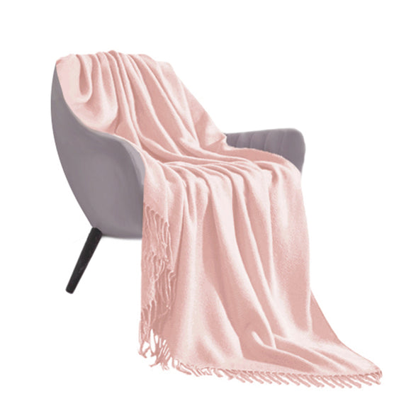 NNEAGS Pink Acrylic Knitted Throw Blanket Solid Fringed Warm Cozy Woven Cover Couch Bed Sofa Home Decor