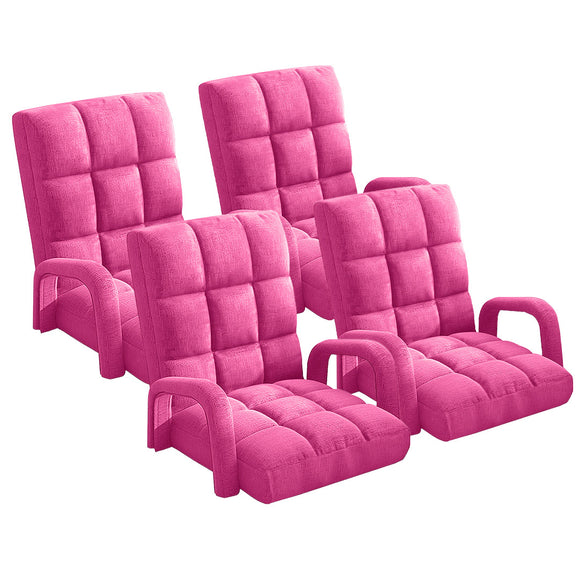 NNEAGS 4X Foldable Lounge Cushion Adjustable Floor Lazy Recliner Chair with Armrest Pink