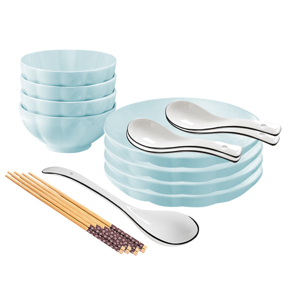 NNEAGS Light Blue Japanese Style Ceramic Dinnerware Crockery Soup Bowl Plate Server Kitchen Home Decor Set of 8