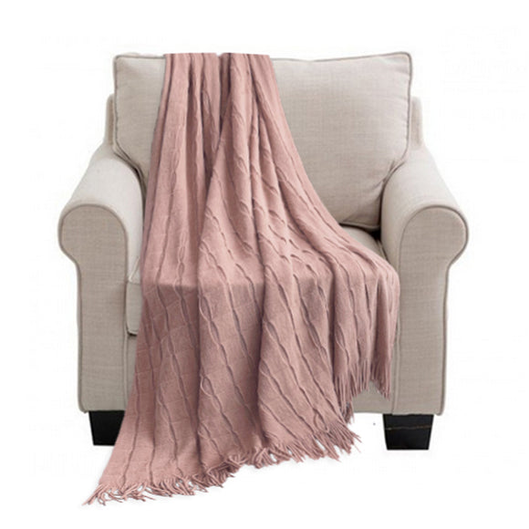 NNEAGS Pink Textured Knitted Throw Blanket Warm Cozy Woven Cover Couch Bed Sofa Home Decor with Tassels
