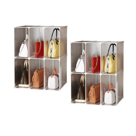 NNEAGS 2X 3 Tier Multifunctional PP Plastic Bag Box Portable Cubby DIY Storage Shelves Stackable Handbag Purse Organiser