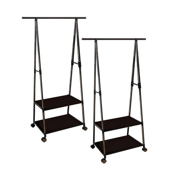 NNEAGS 2X 2-in-1 Organiser Clothes Shoe Rack Space-Saving Triangular Storage with Wheels Black