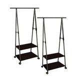NNEAGS 2X 2-in-1 Organiser Clothes Shoe Rack Space-Saving Triangular Storage with Wheels Black