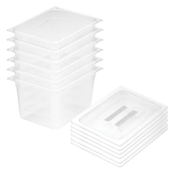 NNEAGS 200mm Clear Gastronorm GN Pan 1/2 Food Tray Storage Bundle of 6 with Lid
