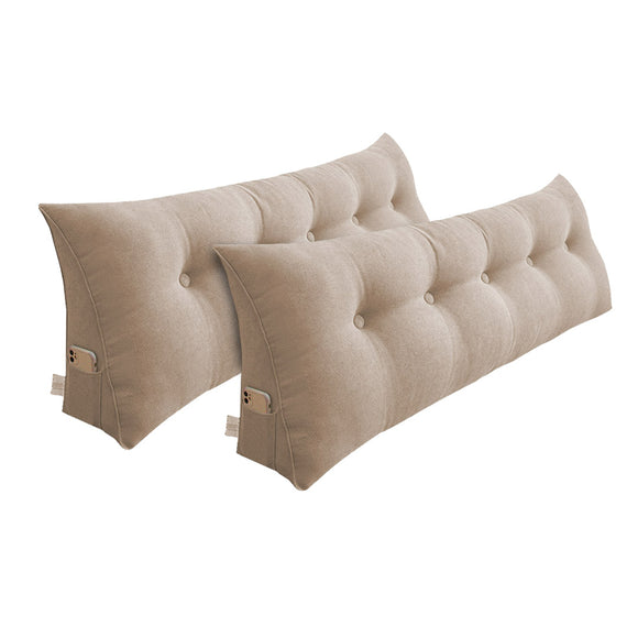 NNEAGS 2X 100cm Beige Triangular Wedge Bed Pillow Headboard Backrest Bedside Tatami Cushion Home Decor