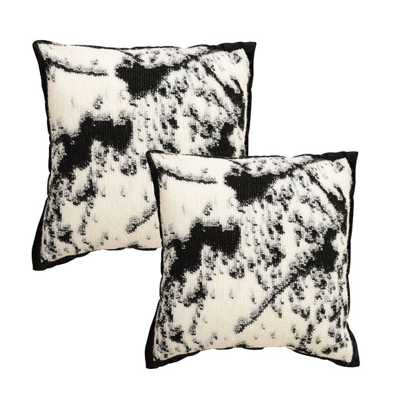 NNEAGS 2X 45cm Light Vintage Leopard Print Black & White Ink Splatter Wide-Edge SquareThrow Pillow