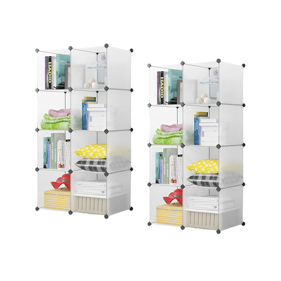 NNEAGS 2X 8-Cube Transparent Shelf Box Portable Cubby DIY Storage Shelves Modular Closet Organiser