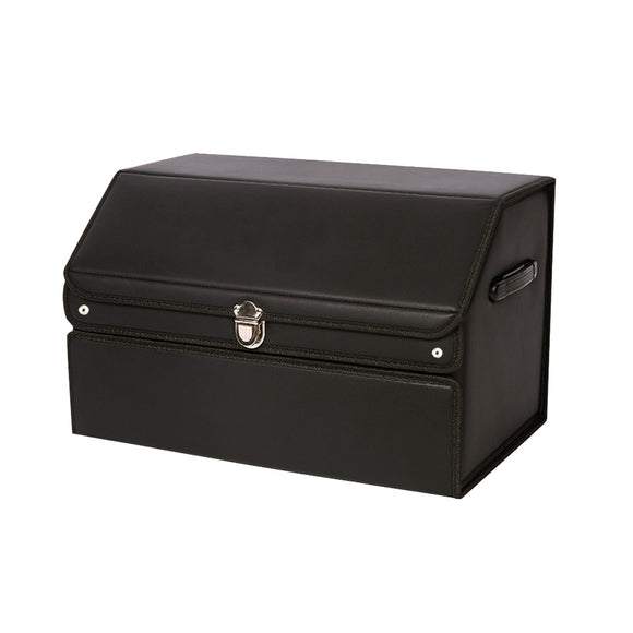 NNEAGS 56cm Leather Car Boot Collapsible Foldable Trunk Cargo Organizer Portable Storage Box with Lock Black