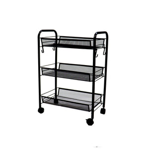 NNEAGS 3 Tier Steel Black Bee Mesh Kitchen Cart Multi-Functional Shelves Portable Storage Organizer with Wheels