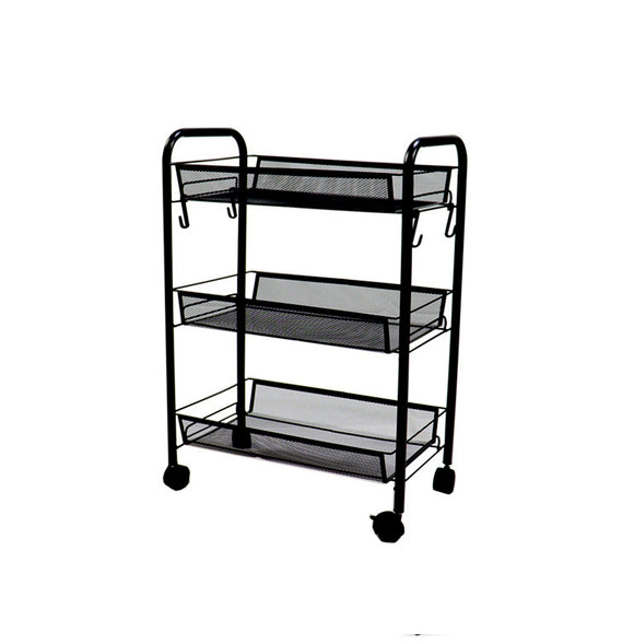 NNEAGS 3 Tier Steel Black Bee Mesh Kitchen Cart Multi-Functional Shelves Portable Storage Organizer with Wheels